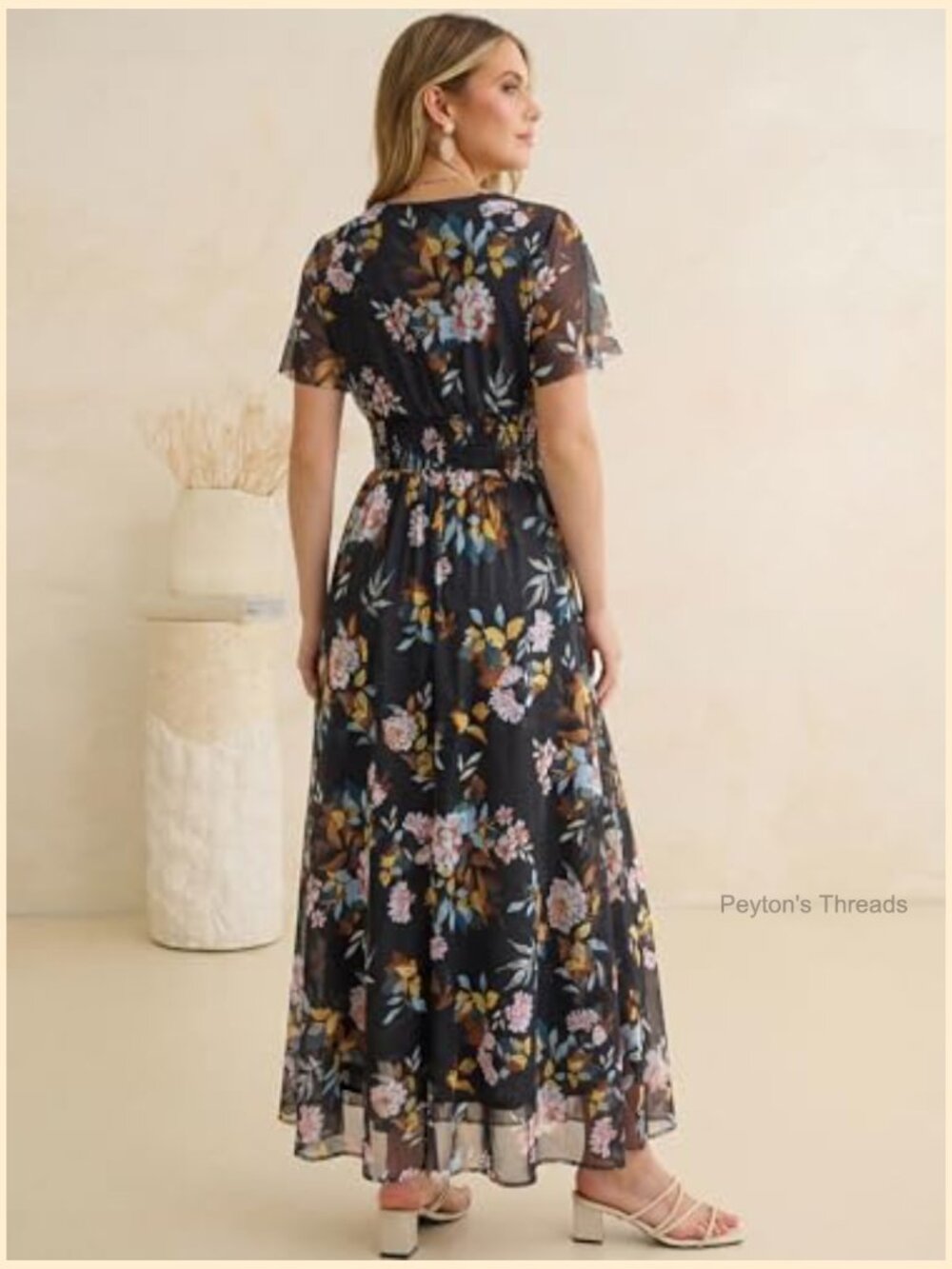 Floral Maxi Dress Short Sleeve Boho Flowy Tulle Beach Wedding Guest Party Dress - Picture 6 of 6